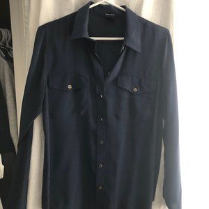 Club Monaco Navy Button Down Silk Blouse - size S